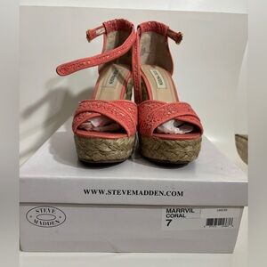 Steve Madden Marrvil Espadrilles Wedge Sandals - Coral size 7